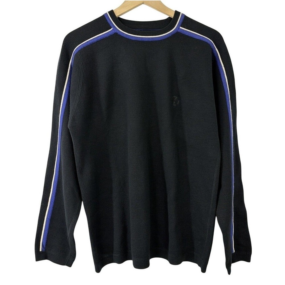 Vintage Tommy Hilfiger Sweater Mens Large Black Crewneck Striped‎ Y2K